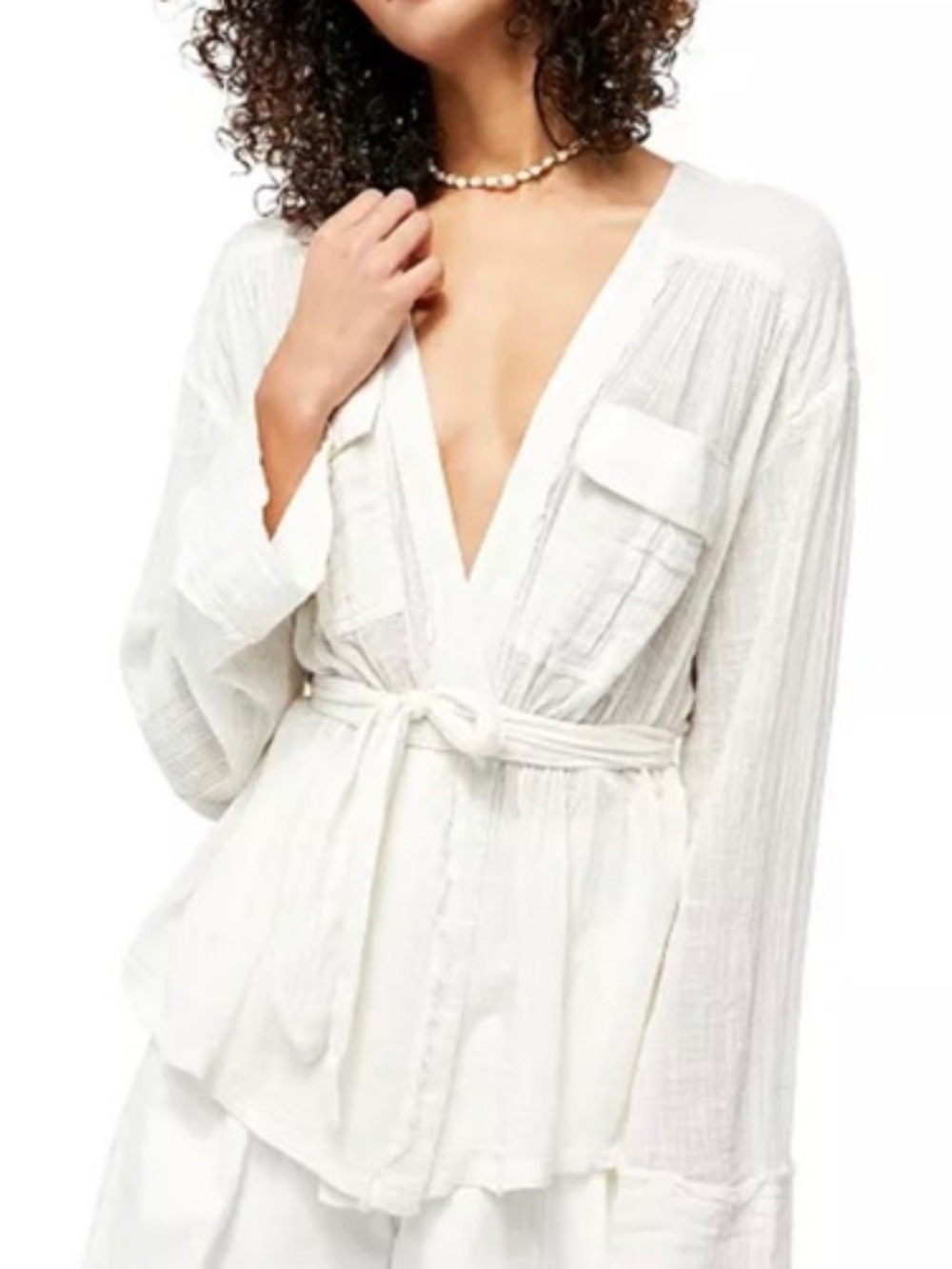 Free People Safari Sheer Wrap Top in Ivory Size XS